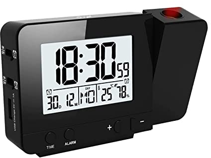 VORRINC Sveglia con Proiettore, Sveglia Digitale da Comodino, Orologio Digitale con Doppio Allarme, LCD a Display, Temperatura e Data, 5 Min Snooze, per Camera da Letto, Ufficio (nero)