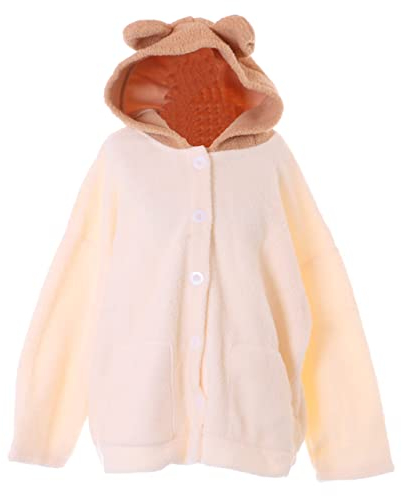 Kawaii-Story TS-334 Beige niedlich Lammfell-Optik mit Teddy Ohren Kapuze Oversized Fleece Jacke