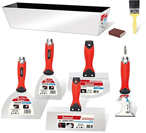 Drywall Hand Tool Kit,Stainless Steel Putty Knife Set Including Joint Knife Taping Knife Paint Scraper Mud Pan
