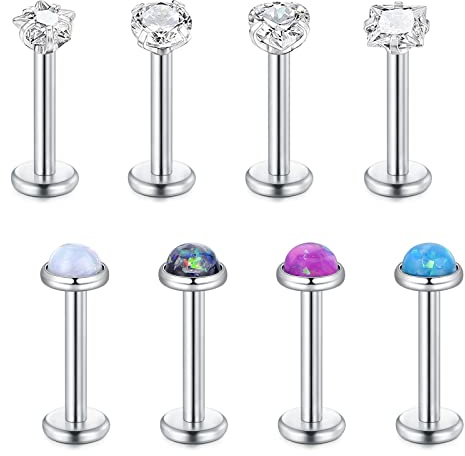 FECTAS 8pezzi Piercing Labbro 8mm 16G Labret Monroe Medusa Stud Acciaio Inossidabile Flat Back Trago Cartilagine Piercing