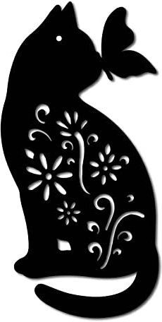 CREATCABIN Cat Metal Wall Art Animal Butterfly Decor Wall Hanging Silhouette Sculpture Ornaments Iron Sign for Indoor Outdoor Home Living room Kitchen Garden Office Decoration Gift Black 12 x 6 Inch