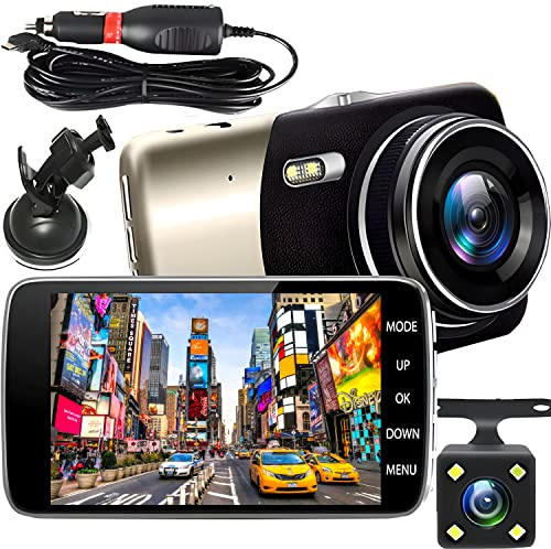 Retoo Dashcam Auto Vorne Hinten, Autokamera mit Infrarot Nachtsicht 360, G-Sensor, Dual Dash Cam 1080p mit Parküberwachung, Bewegungserkennung, SD-Karte, 4 Zoll LCD Display, 170° Weitwinkel