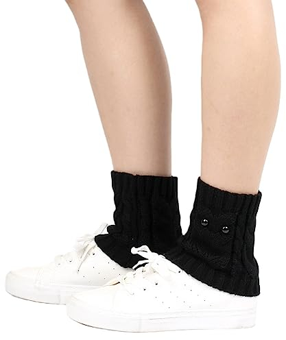 SHTGOI Damen Beinstulpen Knöchelwärmer Gestrickte BeinwäRmer Stulpen Kurz fußlose Beinsocken Winter Stricken Stulpen Eule Beinlinge Wolle BeinwäRmer Leg Warmers für Damen Mädchen 2 Paar Schwarz