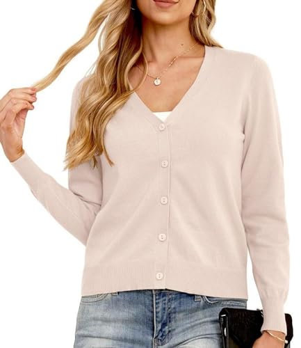 GRECERELLE Strickjacke Damen Cardigan Elegant Leichte V-Ausschnitt Langarm Knopfleiste Winterjacke Strickjacken füR Damen (Aprikose, L)