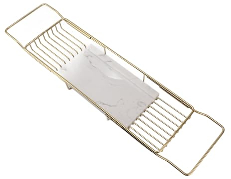 Mensola per vasca da bagno, di inaugurazione della casa, antiscivolo, in acciaio inox, marmo espandibile, multifunzionale, vassoio per vasca da bagno per compleanno (oro