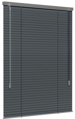 Jalousiescout Lightless Jalousie Aluminiumjalousie, Verdunkelungsrollo, Innovative Verdunkelungstechnik, Sichtschutz, ohne Bohren, 75 x 130 cm (BxH), Dunkelgrau matt