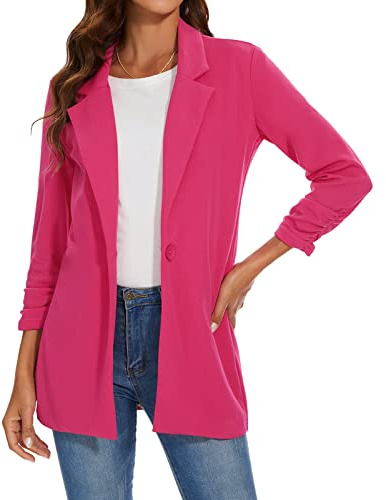 LADI TREND Chaqueta larga casual de manga larga para mujer, de gran tamaño, con un botón, traje formal