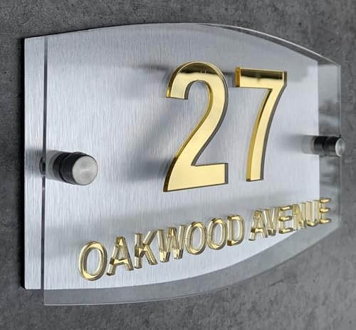 REAL 3D House Numbers Plaques Personalised 3D Door Numbers Street Names Outdoor Signs Customised Dual Layer Plaque (Mirror Gold)