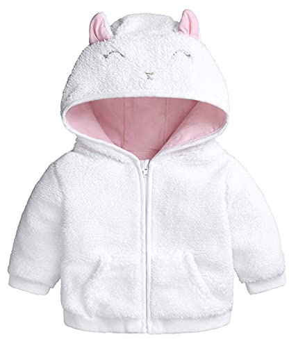 manteau bebe fille 0-18 mois hiver chaud veste polaire fille capuche oreille de chat mignon dessin animé sweat zippé bebe fille sport automne blouson fille chic mode printemps (White, 6-9 Months)