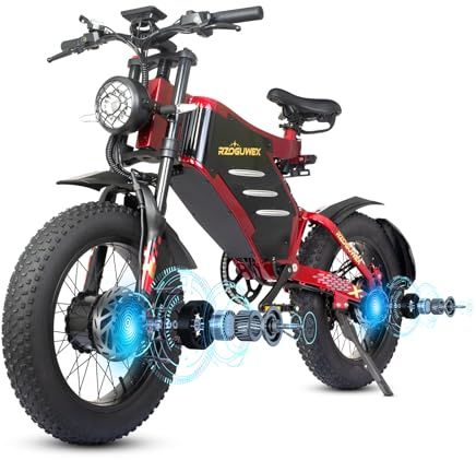 RZOGUWEX Elektrofahrrad, 20 Zoll 160NM Doppelmotor-Offroad-EBIKE für Erwachsene mit abnehmbarem 48V 30AH Lithium-Ionen-Akku, doppelte hydraulische Scheibenbremse