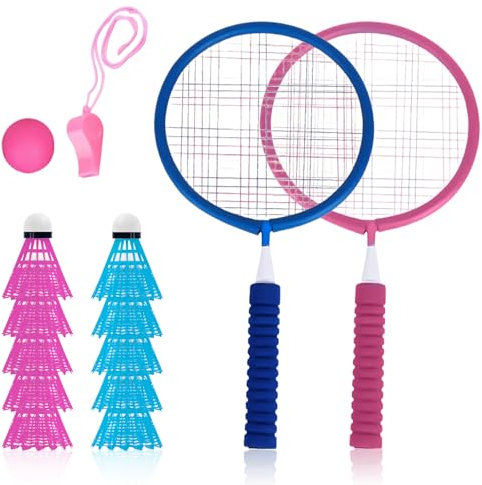 Kinder Schläger Set mit Federball, Badminton-Set leicht Federball Set Kinder Badminton Set badmintonschläger, Kinder Draussen Spielzeug für Kinder ab 3-12 Jahren