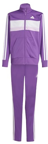 adidas Unisex Kids SEASONAL ESSENTIALS TIBERIO 3 STRIPES TRICOT TRACKSUIT, active purple/white, 9-10 Years