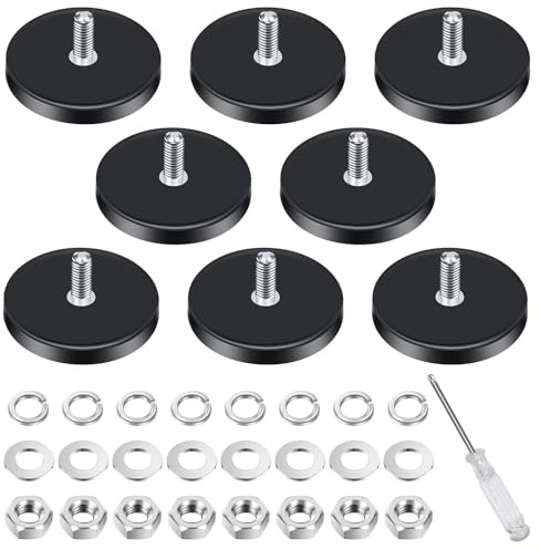 8Pcs Strong Rubber Coated Mounting Magnet, 43mm Round Rubber Magnets mit 1 Schraubendreher, Anti-Scratch with M6 Flat Thread, Vertical Adhesive Power 8.5KG, Powerful Magnet for Camera Automobile Lamp