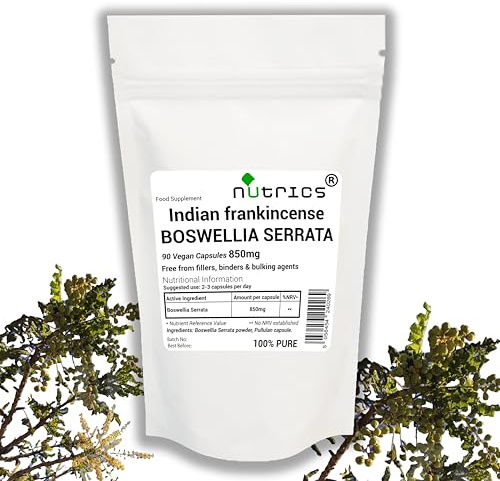 Nutrics® BOSWELLIA SERRATA 850mg x 90 V Capsules Indian Frankincense Boswellic Acid - 100% Pure, No fillers, Binders or Bulking Agents (90 V Capsules)