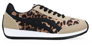BOSANOVA Zapatillas Deportivas para Mujer con Diferentes Cortes y Suela Plana Dentada. Cierre con Cordones. Calzado para Mujer Leopardo 37