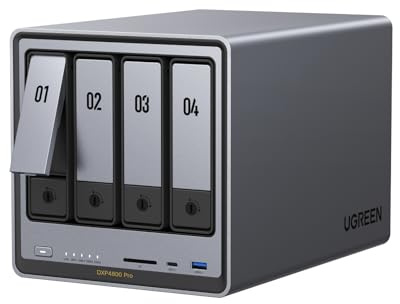 UGREEN NASync DXP4800 Pro NAS de Escritorio 4 bahías, CPU Intel i3-1315U (6 núcleos), 8GB DDR5 (hasta 96GB), 128G SSD, 1x10GbE, 1x2,5GbE, 2 Ranuras M.2 NVMe, HDMI 4K (sin Discos)