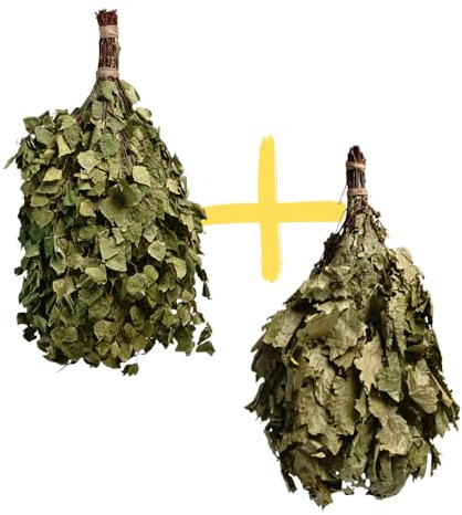 Balai de sauna Venik en bouleau et feuilles de chêne - Produit naturel pour sauna traditionnel et bain à vapeur - Balai banja russe pour sauna sec - Accessoire de massage aux herbes - Accessoire de