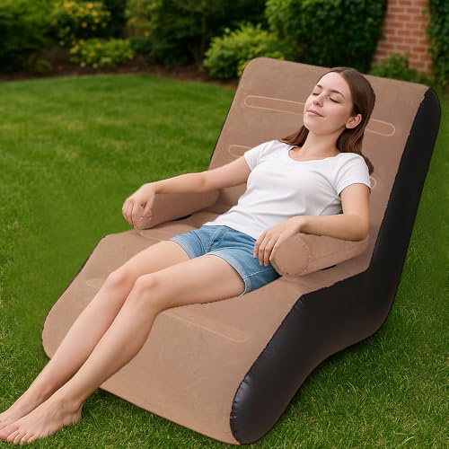 BEOSIOR Inflatable Sofa, Blow up Camping Chair, Air Sofa, Indoor Outdoor Inflatable Bean Bag for Adults Kids Single, Flocked Surface, Lightweight Portable