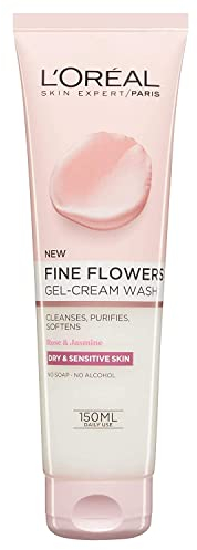 L’Oréal Paris Fine Flowers Gel Cream Wash, Cleanses, Purifies and Softens Skin, Suitable for Dry & Sensitive Skin, Rose and Jasmine, 150ml