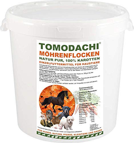 Möhrenflocken Hund, Barf Zusatz, Karottenflocken, Ergänzungsfutter Hund, Verdauung, Stoffwechsel, Immunsystem, reich an Vitaminen, Mineralien, BetaCarotin, kalorienarm, Diät, Tomodachi® 3kg Eimer