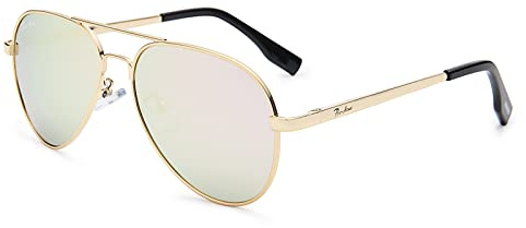 Pro Acme Petites lunettes de soleil polarisées pour adulte et enfant 52 mm, Monture dorée | Lentille miroir rose, Lenswidth