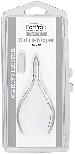 ForPro Professional Collection Expert - Pinza de cutícula de acero inoxidable de 1/2 mandíbula (tamaño 14), resorte único con bordes de precisión afilados a mano, para recortar cutículas y uñas