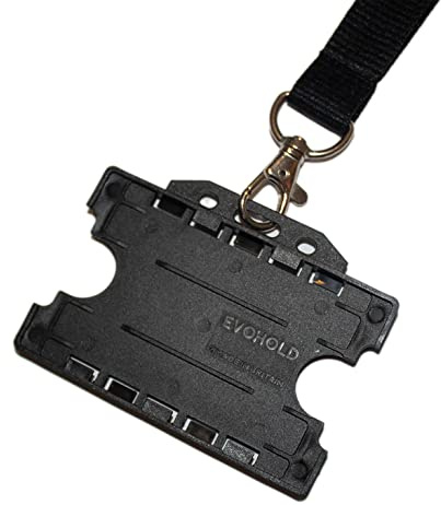Lanyard with Card Holder, Black Double Sided for Two Badges, Thick 20mm Wide Black Lanyard with Plastic Card Holder, Safety Breakaway, BPA-Free, Recycled, Made in Britain - ALG ID Cards