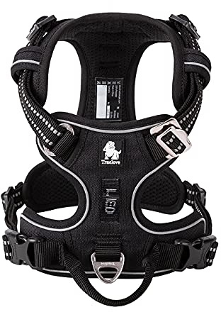 WINHYEPET True Love No Pull hundsele extra reflekterande husdjurssele för små medelstora hundar justerbar för löpning promenader vadderad mjuk nätväst enkel kontroll TLH56512 (svart, S)