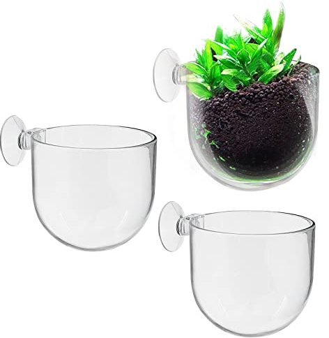 Uenhoy 3 Pcs Plastic Aquatic Plant Pots, Aquarium Plant Pots with Suction Cups, Acrylic Aquarium Planter, Red Shrimp Live Plant Fish Tank Holder