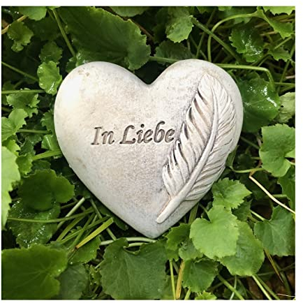 Radami Grabherz Gedenkstein - In Liebe mit Feder - Grabschmuck Grabdeko Trauerherz 7 cm