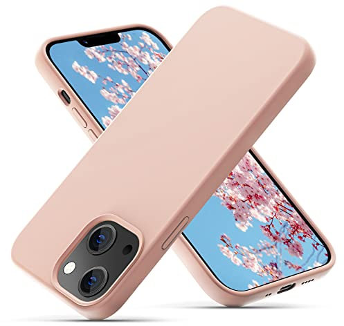 OIIAEE Liquid Silicone Case Designed for iPhone 13 Mini Case, Ultra Slim Shockproof Protective Phone Case Cover with Soft Anti-Scratch Microfiber Lining, 5.4 inch, Sand Pink