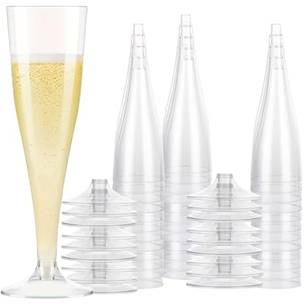 Perla, 48 Flute da Champagne Eleganti in Plastica, 120ml, Trasparenti, Resistenti e Riutilizzabili, Bicchieri da Brindisi per Feste, Compleanni, Matrimoni, Natale, Capodanno
