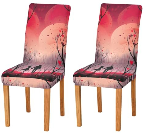 JUMBEAR Coppie coprisedie per San Valentino, per sala da pranzo, 4 pezzi, elasticizzato, rimovibile, lavabile, coprisedia decorativo