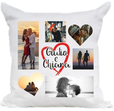 Cuscino Personalizzato con Nomi e Foto, Retro con Ti Amo, Idea Regalo Amore Romantico Fidanzati per San Valentino Anniversario Natale Compleanno, Decorazione Casa da Divano 100% Made in Italy