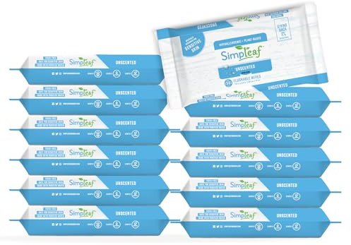 Simpleaf Flushable Wet Wipes Unscented | Plastic Free, Paraben & Alcohol Free | Hypoallergenic & Safe for Sensitive Skin | Soothing Aloe Formula | Adult Toilet Wipes (12 x 50 Counts Pack) 600 Counts