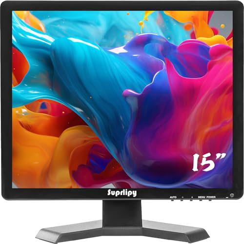 Suprlipy 15-tums TFT LCD CCTV-skärm 1024 x 768 4:3 färgskärm stöder HDMI VGA AV BNC USB-portar med integrerad fjärrkontroll högtalare för hemsäkerhetsmonitor