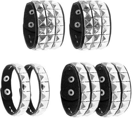 UILYNIU 6 Stück Nieten Armband Leder Schwarz Gothic Armreif Rock Set, Punk Studded Bracelet Wide PU Leather Adjustable für Männer Frauen Cosplay Party (Schwarz)
