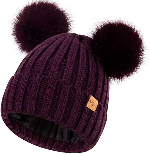 PIOZAED Bonnet Chaud en Tricot avec Fausse Fourrure pour Femmes Bonnet Douillet doublé en Polaire pour Femmes