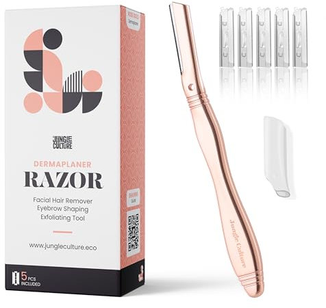 JUNGLE CULTURE® Rose Gold Dermaplaning Tool with 5 Blades • Precision Dermaplane Razor for Women • Face Razors • Eyebrow Shaping, Exfoliation & Hair Removal • Microblade Razors for Radiant Skin