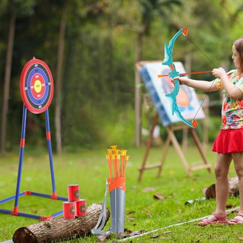 VEVOR Pfeil- und Bogenset für Kinder, Bogenschießset mit LED-Beleuchtung und 10 Pfeilen mit Saugnapf, stehende Zielscheibe, 3 Zieldosen, Outdoor-Spielzeug für Jungen und Mädchen ab 6-10 Jahren