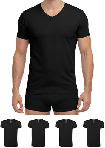 ALPIDEX Tee Shirt Homme Maillot de Corps Lot 4 Col V Coton Slim Noir 3XL