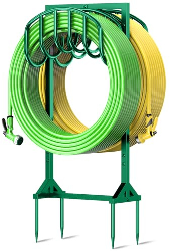 HOMIJIABRO Gartenschlauchhalter, freistehender Schlauchhalter mit 4 Spikes, Schlauchständer Aufhänger hält 45 m Schlauch, doppelseitige Gartenschlauchaufbewahrung, Schlauchtrommeln für draußen, Hof