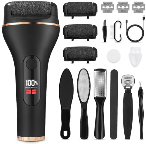Lima Electrica Pies Durezas, 18 Piezas Set Pedicura Profesional para Pies, Quita Durezas para Pies Electrico, Callos Pies Eliminar, IPX7 Impermeable Lima Pies Durezas con 3 Rodillos y 2 Velocidades