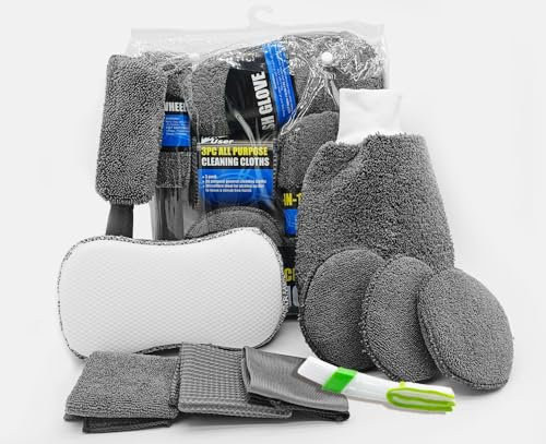 Kit Limpieza Coche, 10 Piezas Kit Limpieza Coche Interior y Exterior, Kit Detailing Coche Incluye Kit de Microfibra, Paños de Limpiez