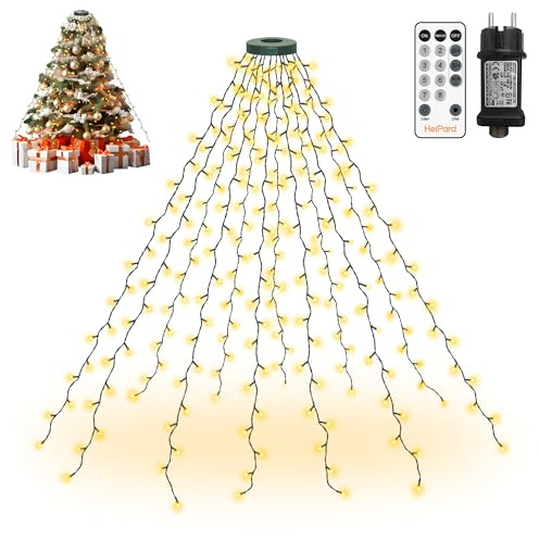 HeiPard Lichterkette Weihnachtsbaum 2m, 240 LED 12 Stränge Christbaumbeleuchtung mit Ring, Timer 8 Leuchtmodi Wasserdicht Weihnachtsbeleuchtung außen innen für 150cm bis 240cm Tannenbaum - Warmweiß