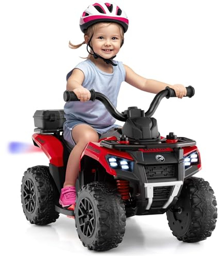 Maxmass 6V Kids Electric Quad Bike, Battery Powered Ride on ATV Car with Spray Function, Horn, Music, LED Lights, Storage Basket, Children Electric Vehicle Toy Cars for 18+ Months Old (Red)