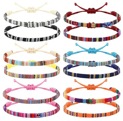 12 Pcs Boho Surfer Bracelets for Men Women Unisex Handmade Braided Bracelet Adjustable Surfer Ankle Waterproof Summer Beach Bracelet String Rope Jewelry for Festival Accessories