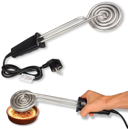 GOLDMAN SERVICE | Quemador de Azúcar Eléctrico Redondo | 900W Acero Inoxidable | Pala para Crema Catalana y Postres | Repostería Profesional sin Llama