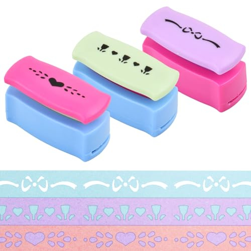 3pcs Perforadora de Bordes, Perforadoras Mini para Scrapbooking y Manualidades, Troqueladoras de Papel con Formas amor, lazos y flores, para DIY, Creación de Tarjetas, Álbumes de Fotos