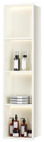 Hornacina Ducha Nicho Acero Inoxidable con luz LED para Pared, no Requiere Azulejos, Estante Integrado para baño, Bandeja de Almacenamiento y organización.
